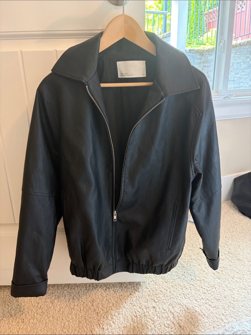 Woman’s Vegan Black Leather Zip-Front Jacket